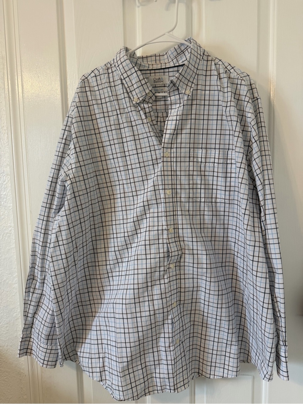 croft & barrow White Button-Down Shirt with Navy Windowpane